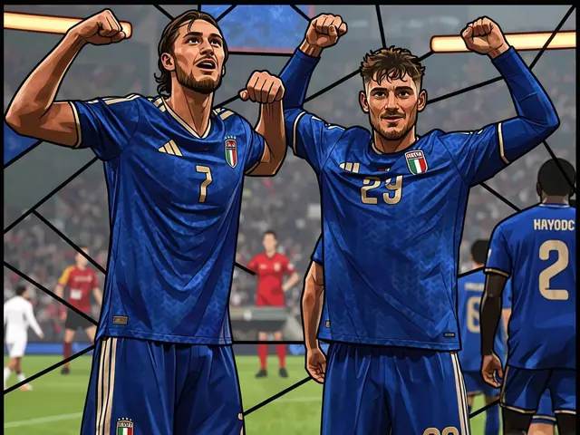 Italian football players celebrate a goal on the pitch