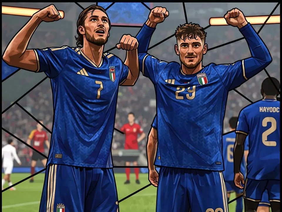 Italian football players celebrate a goal on the pitch