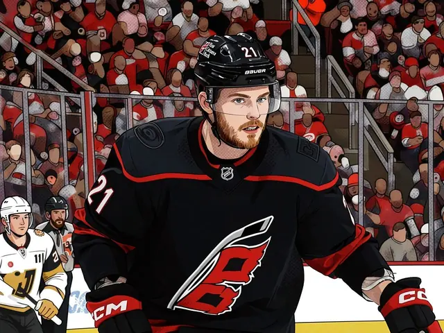 Nikishin in Carolina Hurricanes uniform on the ice during a game