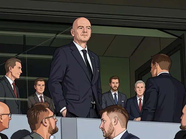 FIFA President Gianni Infantino at a stadium surrounded by colleagues