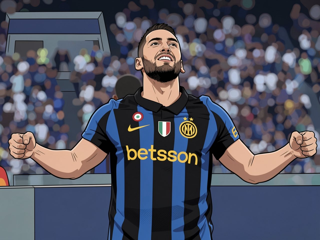 Hakan Calhanoglu in Inter-Mailand-Trikot feiert ein Tor im Stadion