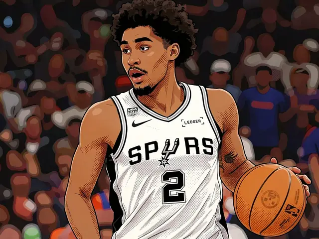 San Antonio Spurs player Dylan Harper in a white jersey holding a basketball.