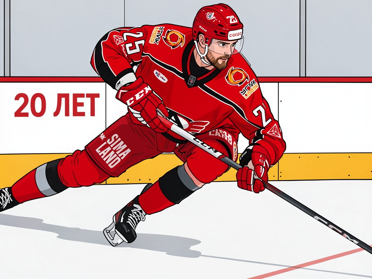 Avangard hockey player Kashnikov in red kit on the ice during a practice session.