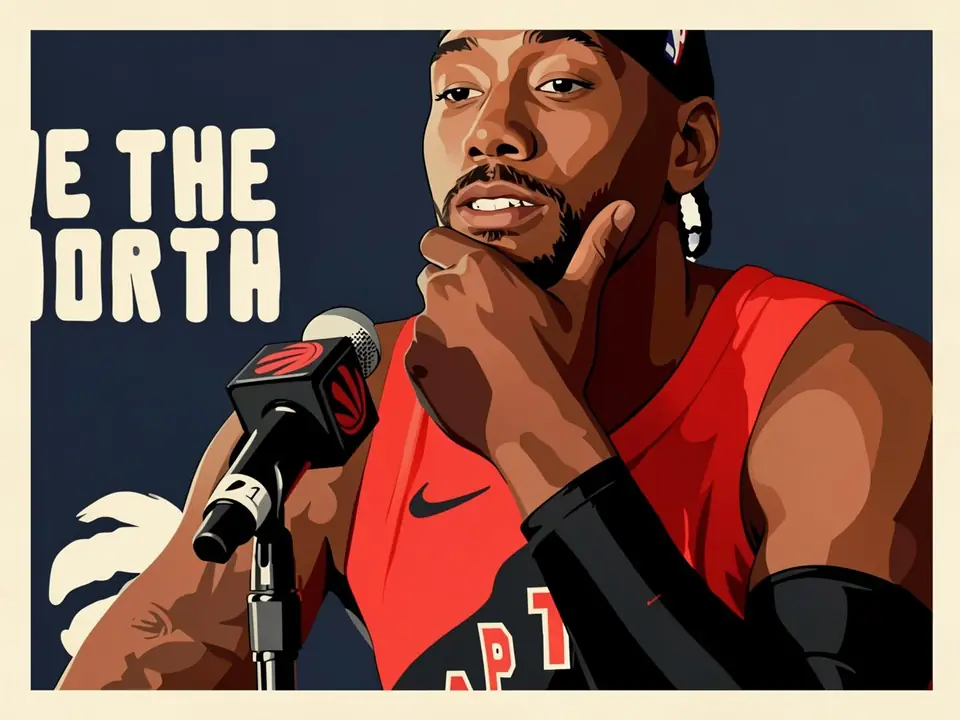 Kawhi Leonard auf einer Pressekonferenz in rotem Trikot
