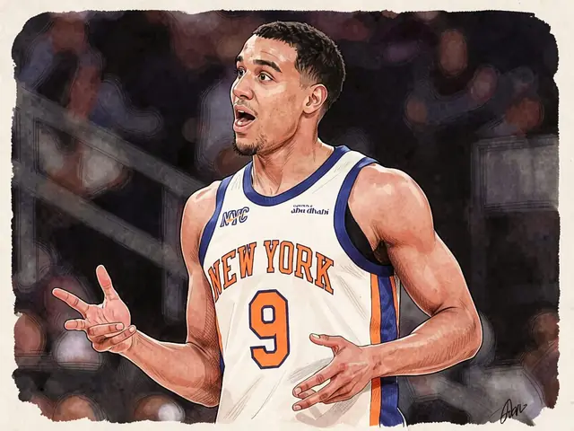 Kevin McCullar in a white New York Knicks jersey with number 9 on the court.