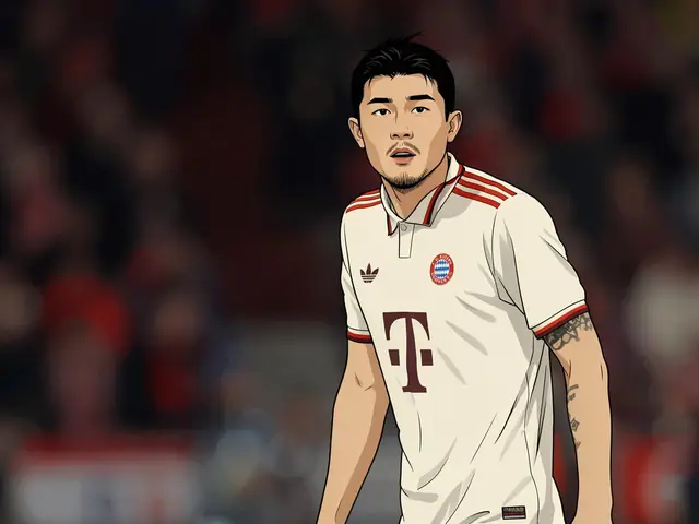 Bayern Munich defender Kim Min-jae in the white away kit during a match