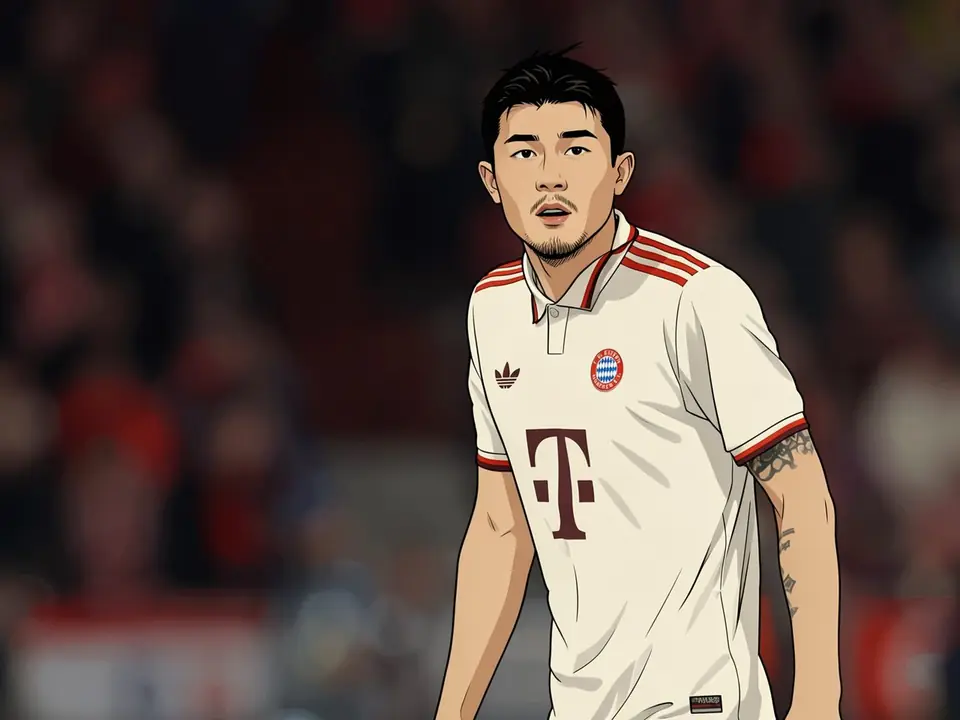 Bayern Munich defender Kim Min-jae in the white away kit during a match