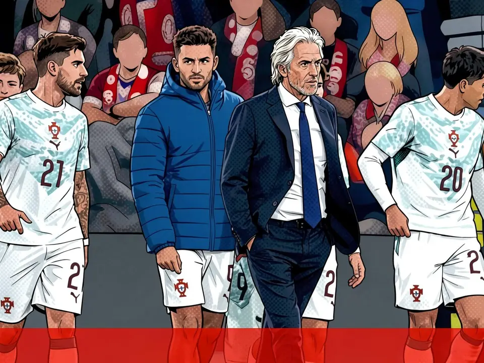 Portugiesischer Trainer Jorge Jesus mit Spielern am Spielfeldrand nach einem Spiel