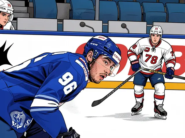 Barys player Asetov in a blue jersey skating on the ice.