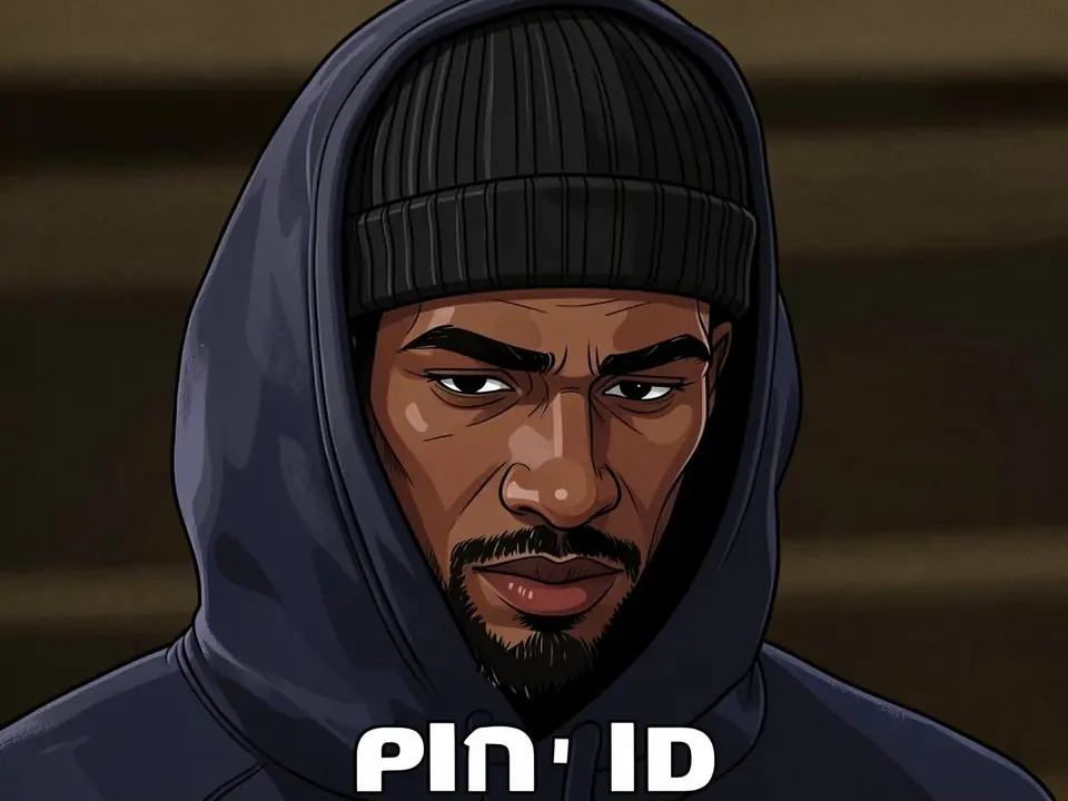 LeBron James in a blue hoodie and black beanie, looking down.