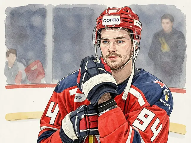 Eishockeyspieler Wladislaw Kamenev in rotem CSKA-Trikott