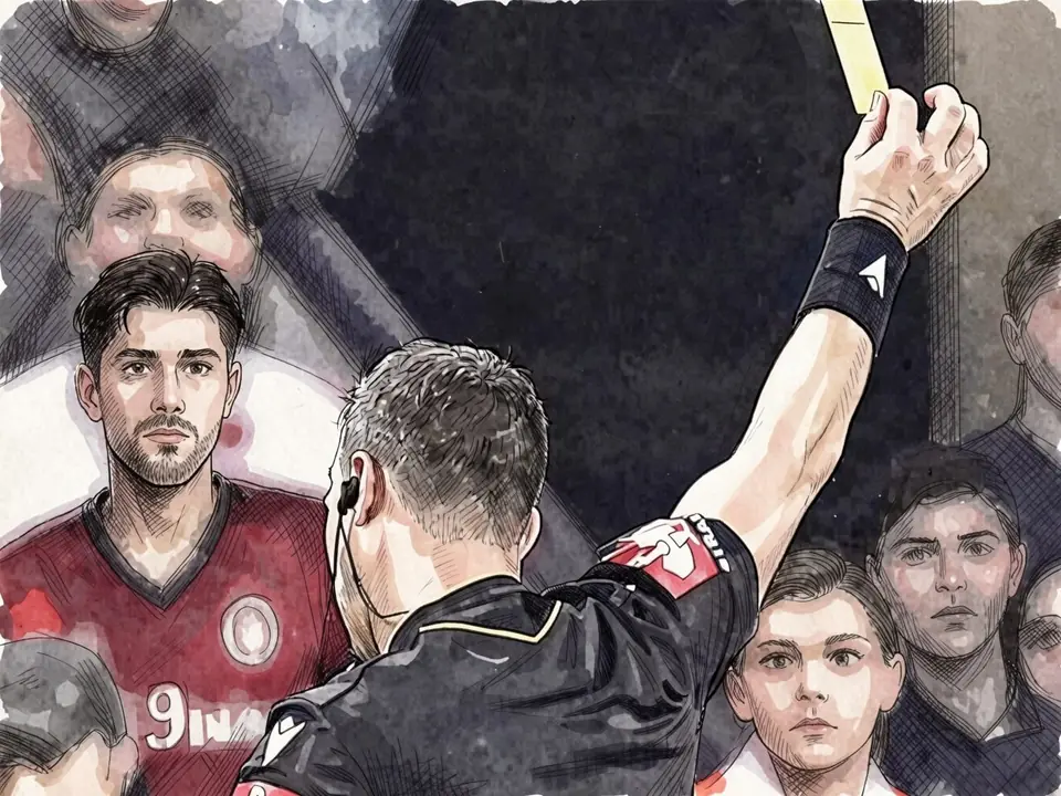 Schiedsrichter zeigt eine gelbe Karte bei einem Fußballspiel