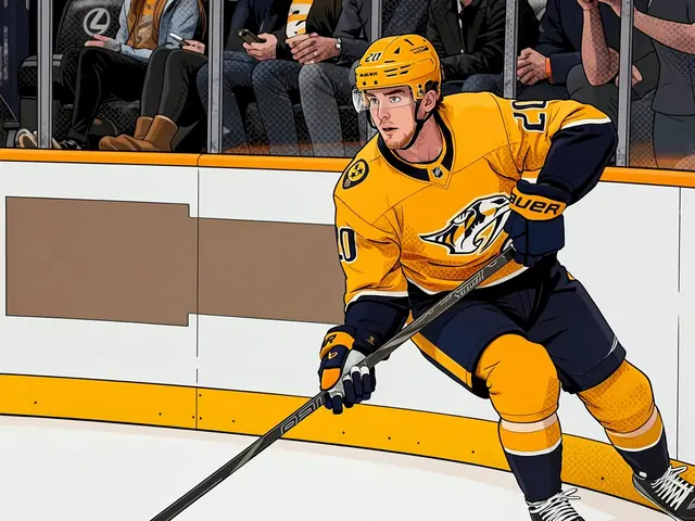 Nashville-Verteidiger in gelber Trikotskates auf der Bande während eines Spiels