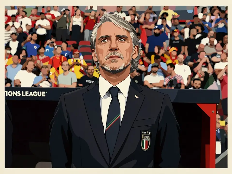 Italy coach Roberto Mancini stands on the touchline during a match