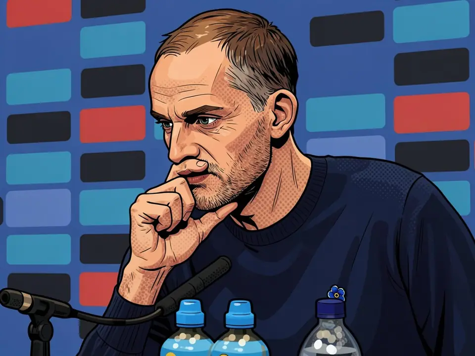 Thomas Tuchel at a press conference after England's match.