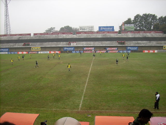 Practice of the first team squad in the Manuel Ferreira Stadium of Club Olimpia in Asuncion, Paraguay.