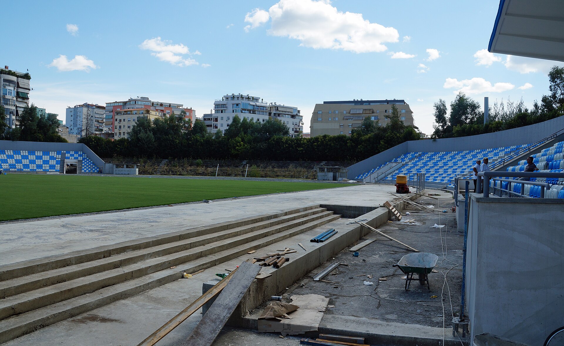 Selman Stërmasi Stadium in Tirana, Albania, during renovation work