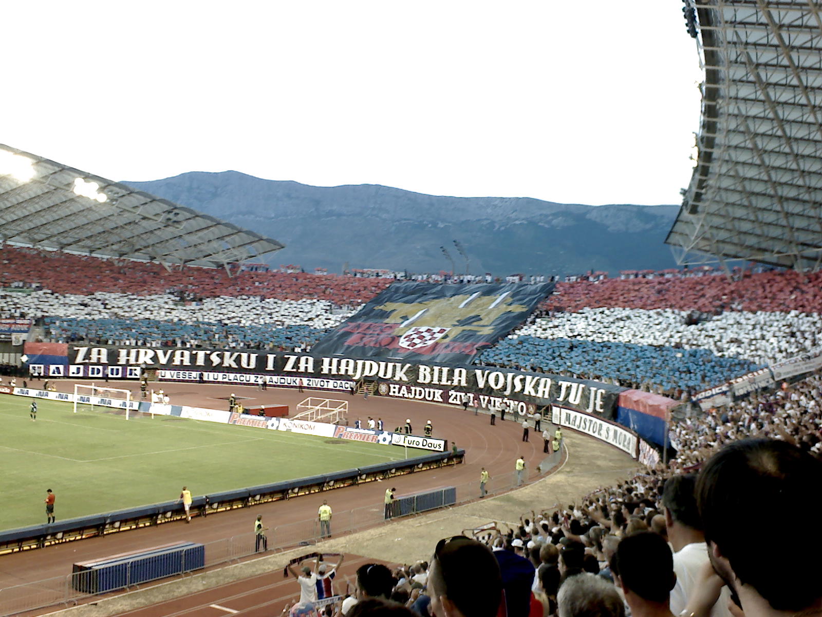 HNK Hajduk Split - FK Budućnost Podgorica, UEFA Cup, 2nd august 2007. Hajduk's fan club Torcida salutes to 4th Guard Brigade of Croatian Army