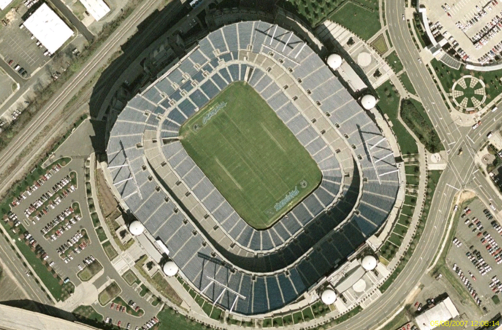 Image satellite USGS du Bank of America Stadium de Charlotte (2002) Image USGS Urban Area tirée de Nasa World Wind