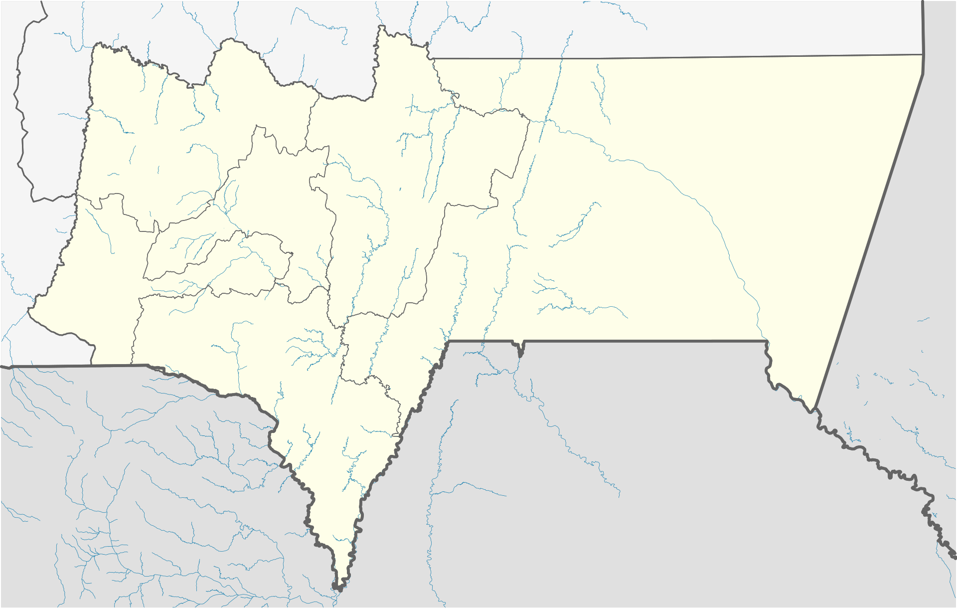 Location map of Tarija departament. Equirectangular projection, geographic limits of the map: N: 20.80234S° S: 22.93816S° W: 65.51147W° E: 62.14554W°