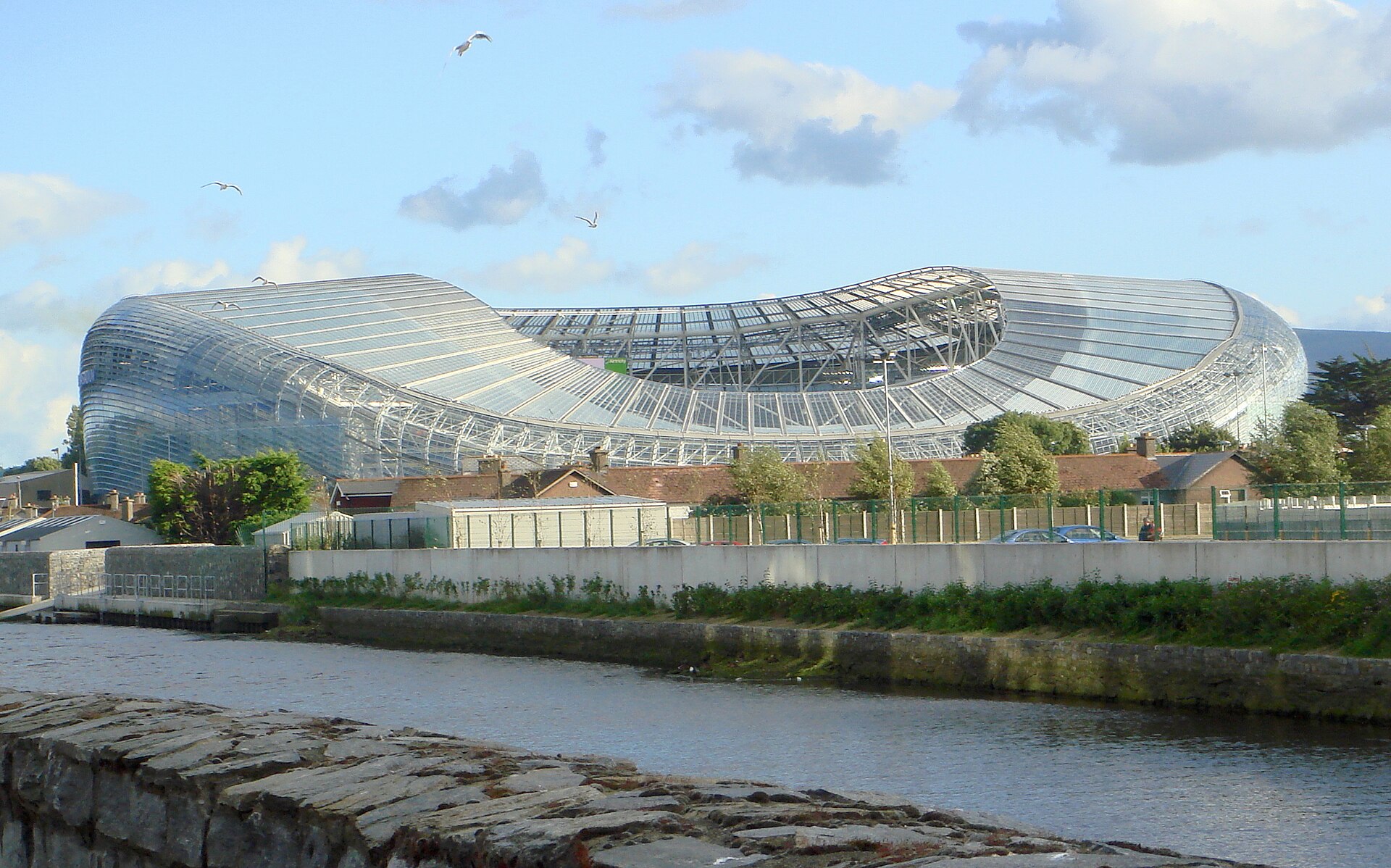 Aviva Stadium (Dublin Arena) with River Dodder in foreground. Photo taken from Fitzwilliam Quay.