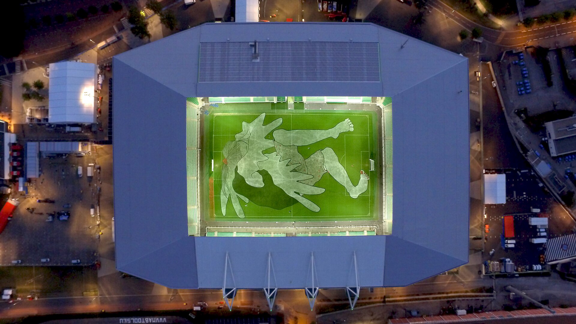First painted Stadium. Size: 7000 square meters.