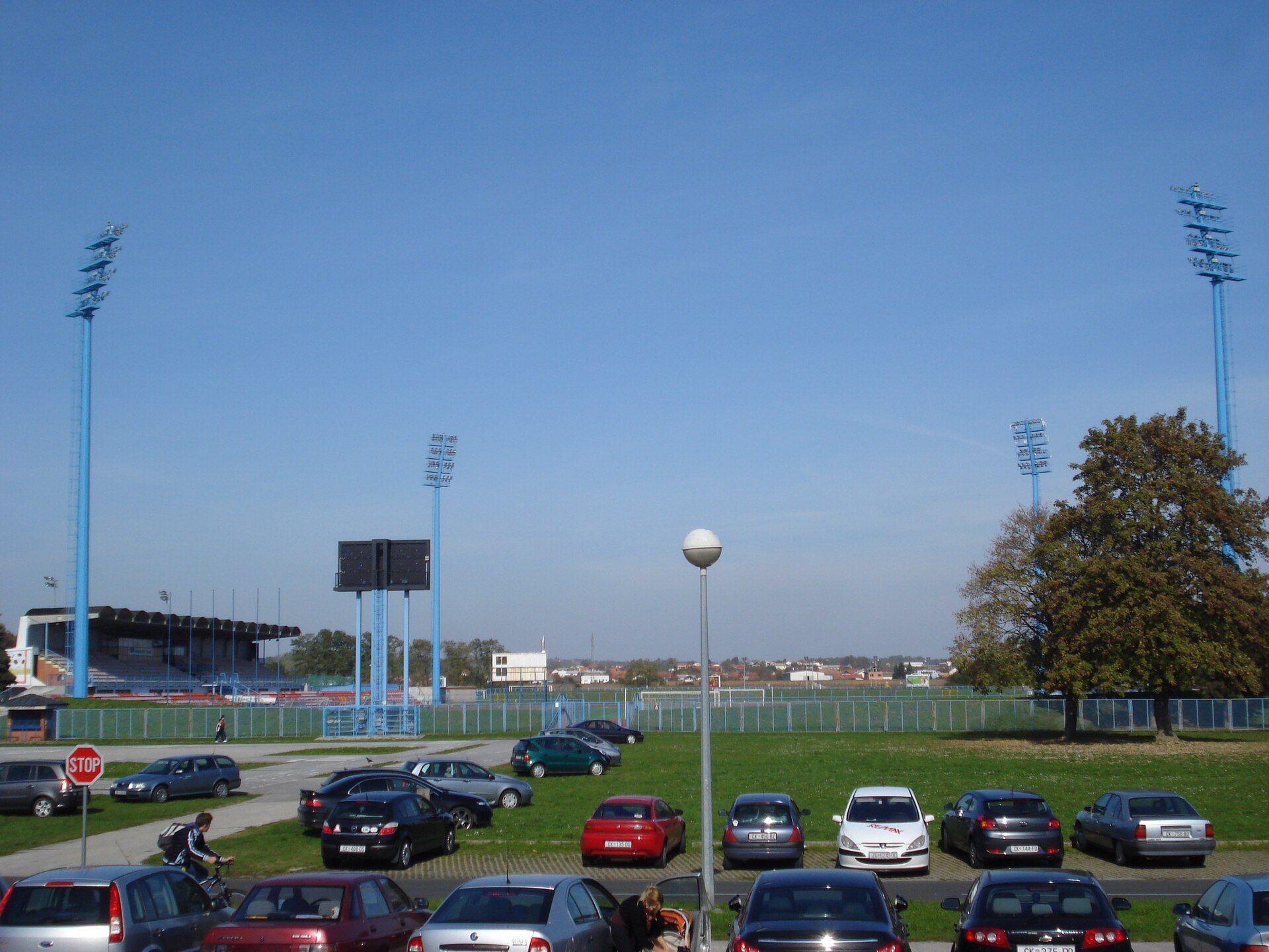 SRC Mladost Stadium in Čakovec, Medjimurje County, Croatia - reflectors and grandstand