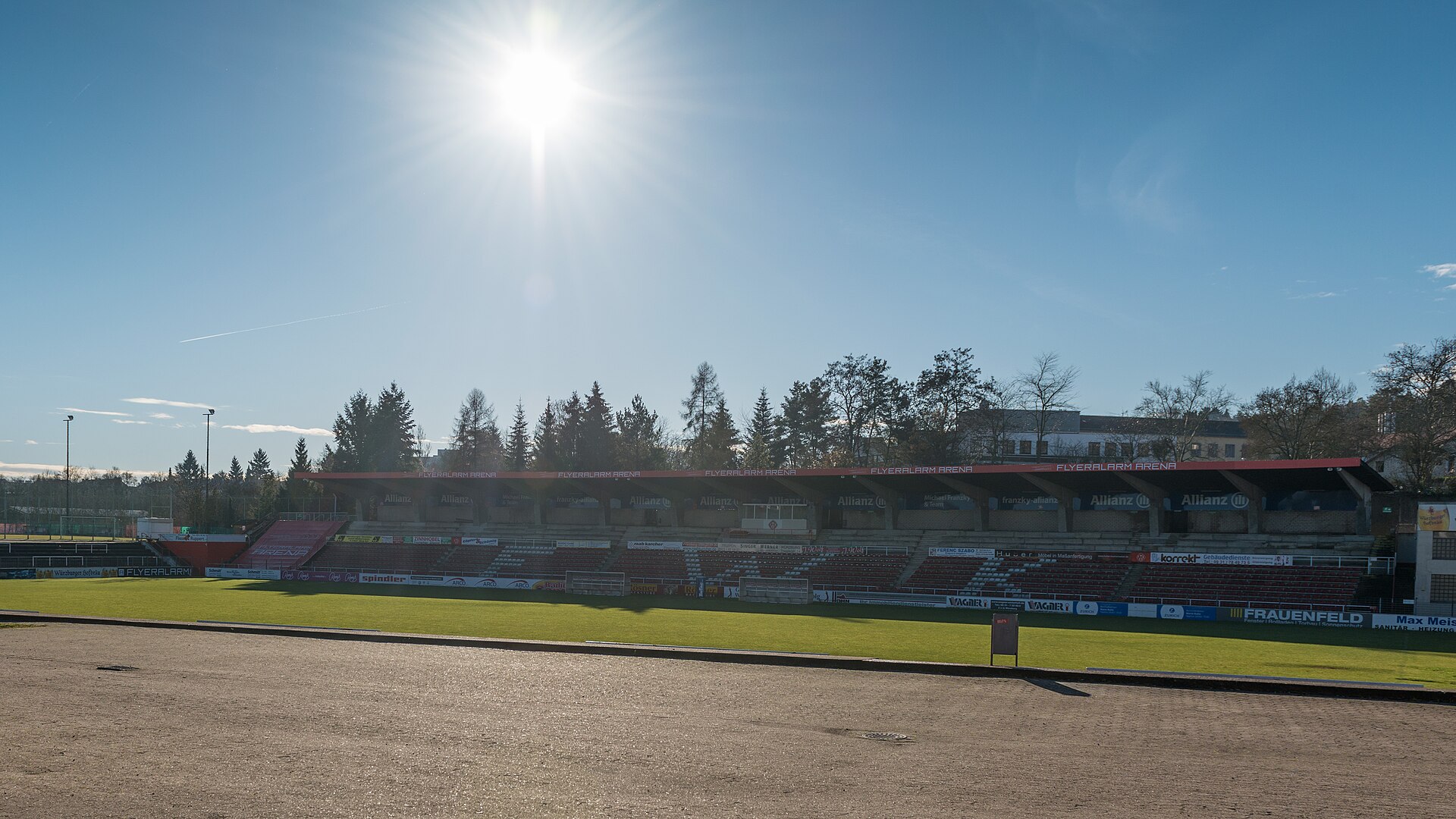 The main stand of the Flyeralarm Arena, the home of the FC Würzburger Kickers