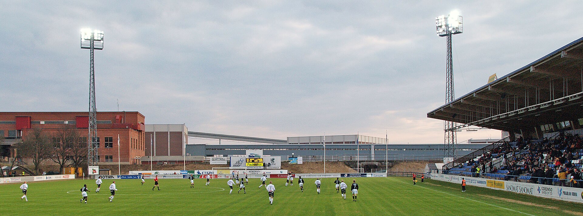Tehtaan kenttä -football stadium in Valkeakoski, Finland. Home of FC Haka Valkeakoski (Premiership team). Own photo.
