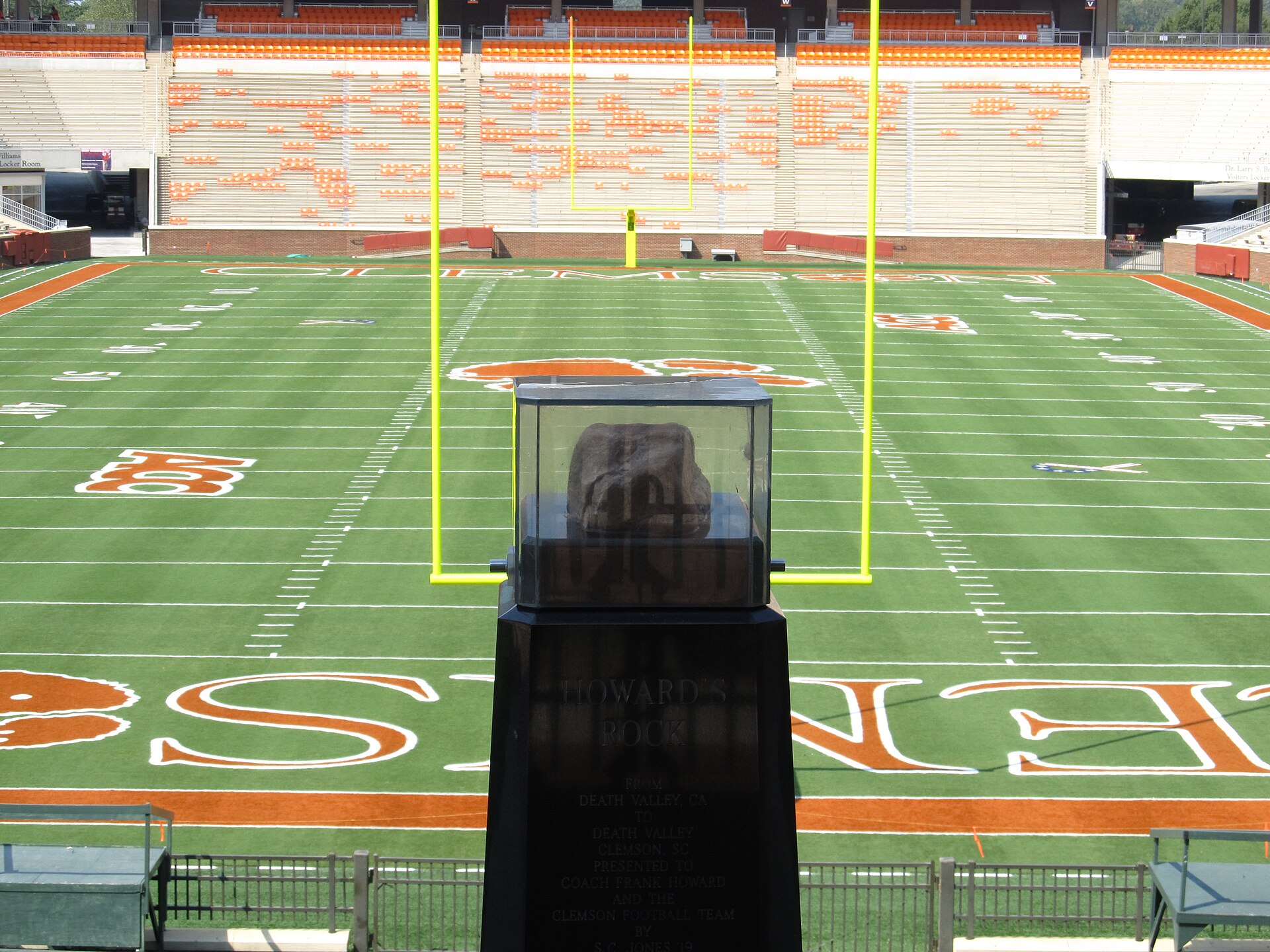 In the early 1960s, "Howard's Rock" was given to then head coach Frank Howard by a friend, Samuel Columbus Jones (Clemson Class of 1919). It was presented to Howard by Jones, saying "Here's a rock from Death Valley, California, to Death Valley, South Carolina." Howard didn't think anything else abou