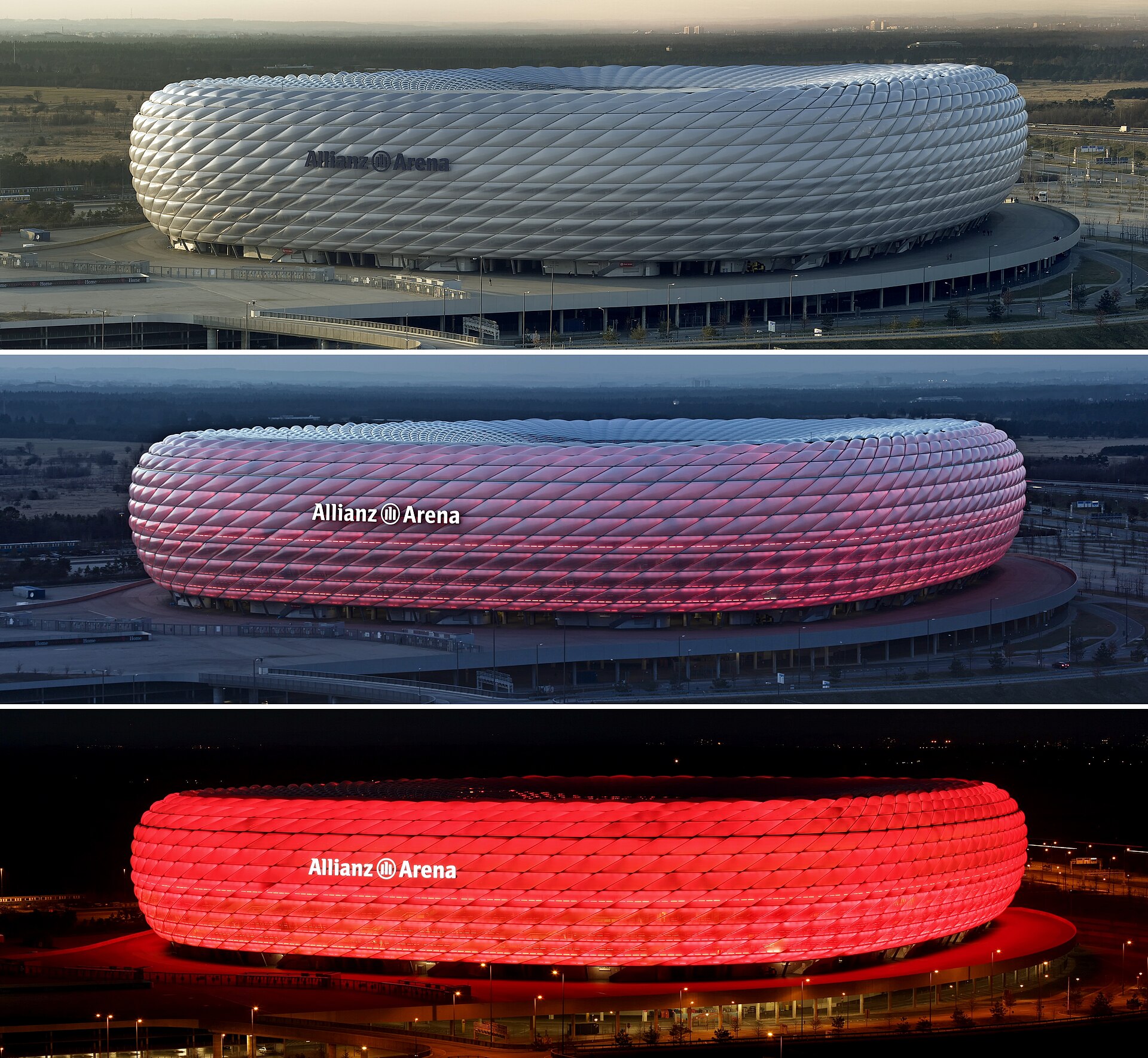 The Allianz Arena is a football stadium in the north of Munich, Germany. The two professional Munich football clubs FC Bayern München and TSV 1860 München have played their home games at Allianz Arena since the start of the 2005/06 season. Because of its shape, the stadium is nicknamed the « Schlauc