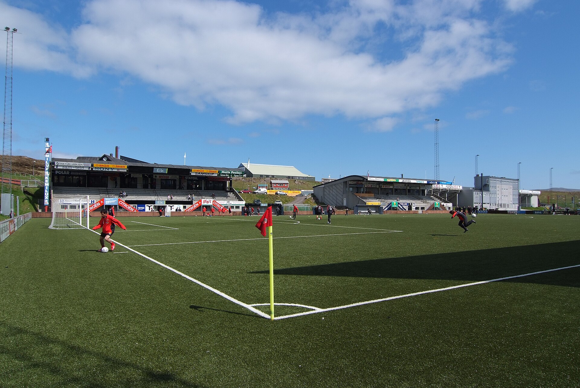 Gundadalur football stadium in Tórshavn , Faroe Islands . The football clubs HB Tórshavn and B36 Tórshavn play their home matches on this football field, which is called Ovarivøllur. There used to be two football fields in Tórshavn which were called Ovarivøllur and Niðarivøllur, but now there is one