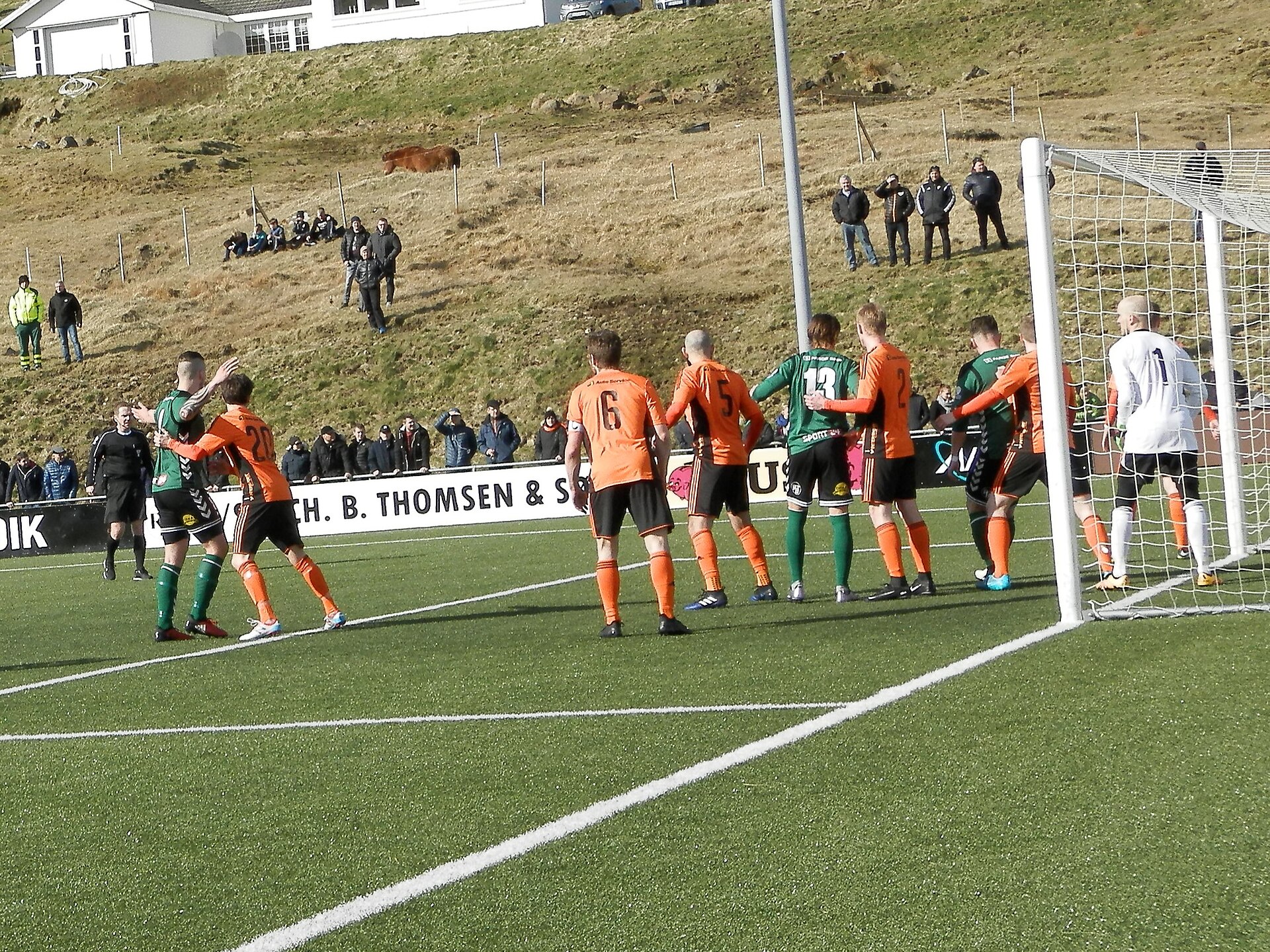 Football match in Trongisvágur, Við Stórá Stadium in the Faroe Islands between the new team of the island Suðuroy, TB/FC Suðuroy/Royn and Skála ÍF in Effodeildin. It was played on 17 April 2017.