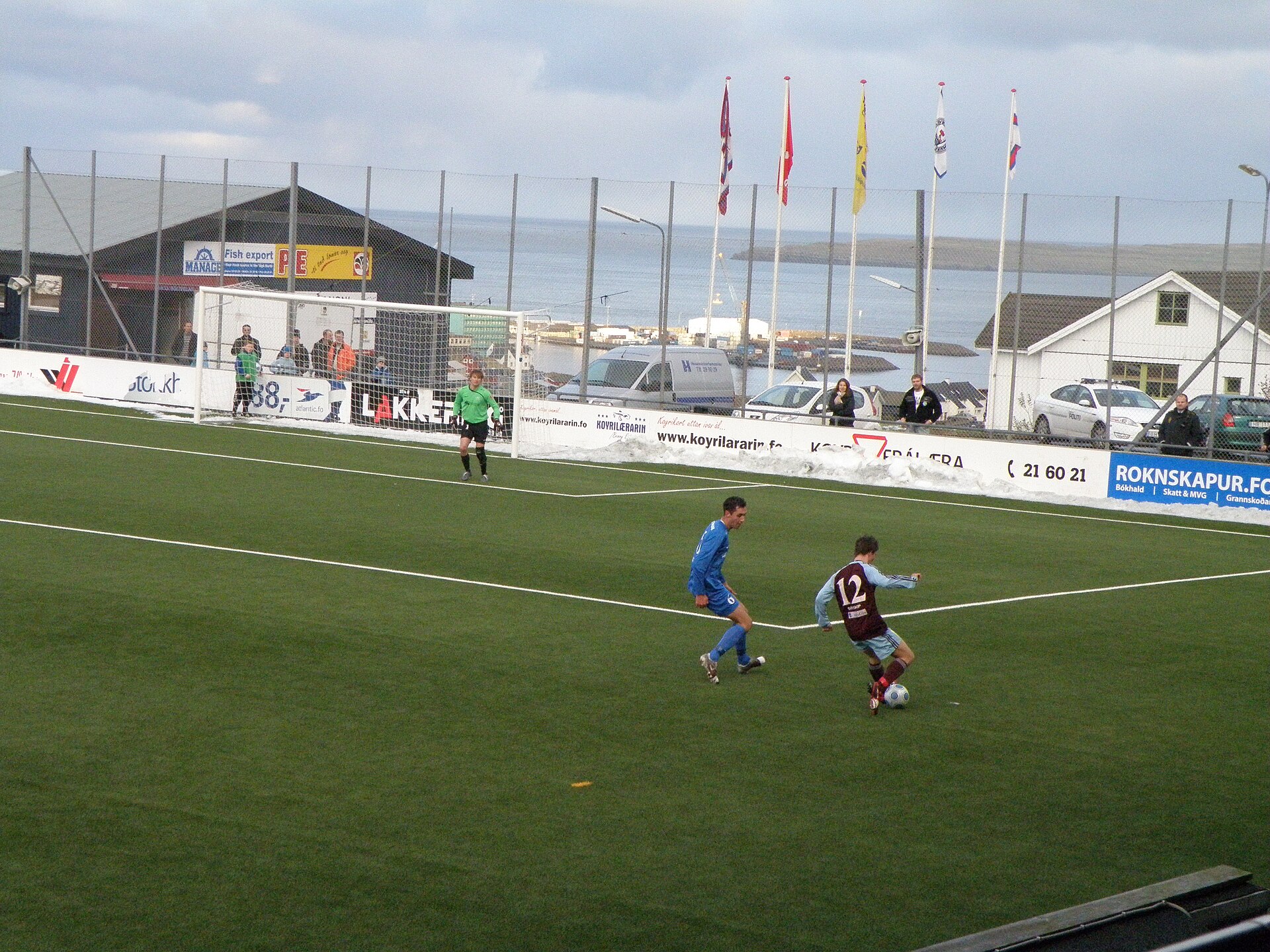 Football match in the Faroese Premier League (Vodafonedeildin) on 23 October 2010, which was day when the final matches in Vodafonedeildin were played. Nothing was settled before this day, other than the fact that AB Argir was one of two teams which would be relegated. This photo is from the match b