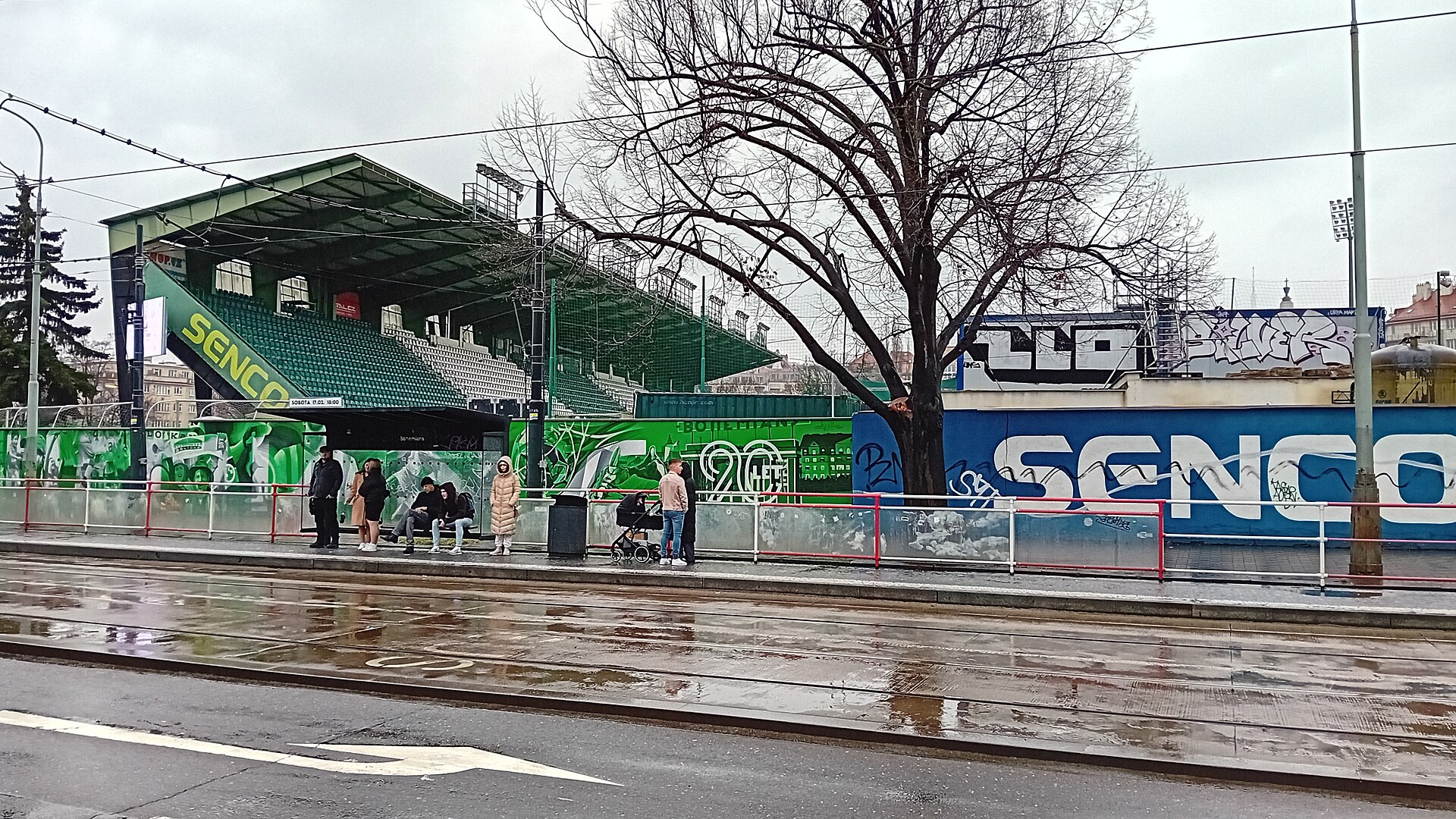 fotbalový stadion Ďolíček v únoru 2024