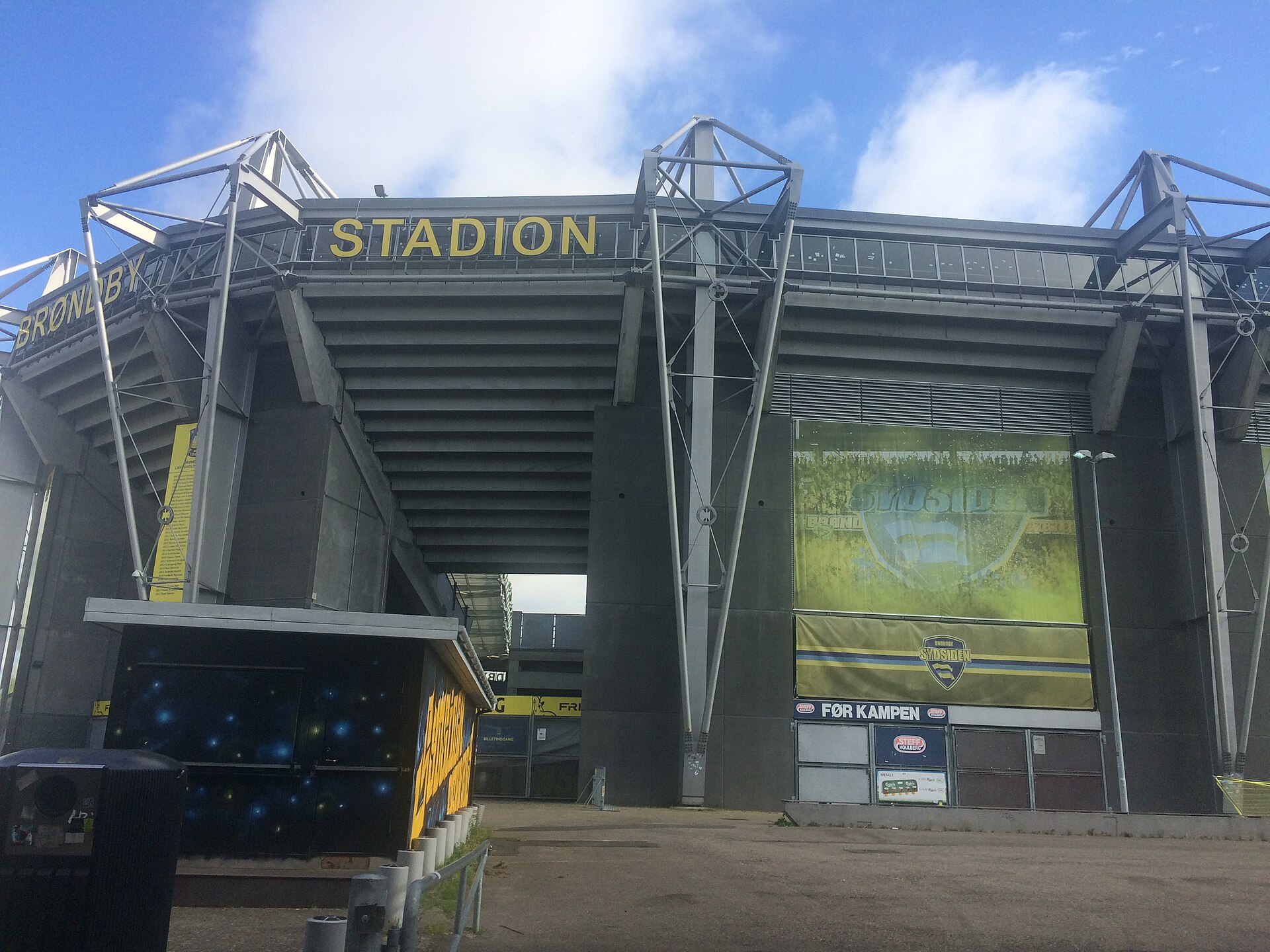 Brøndby Stadium seen from outside, with the entrance to "Sydsiden"