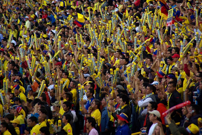 Public in the stands during a Colombia Uruguay game, Bogotá.