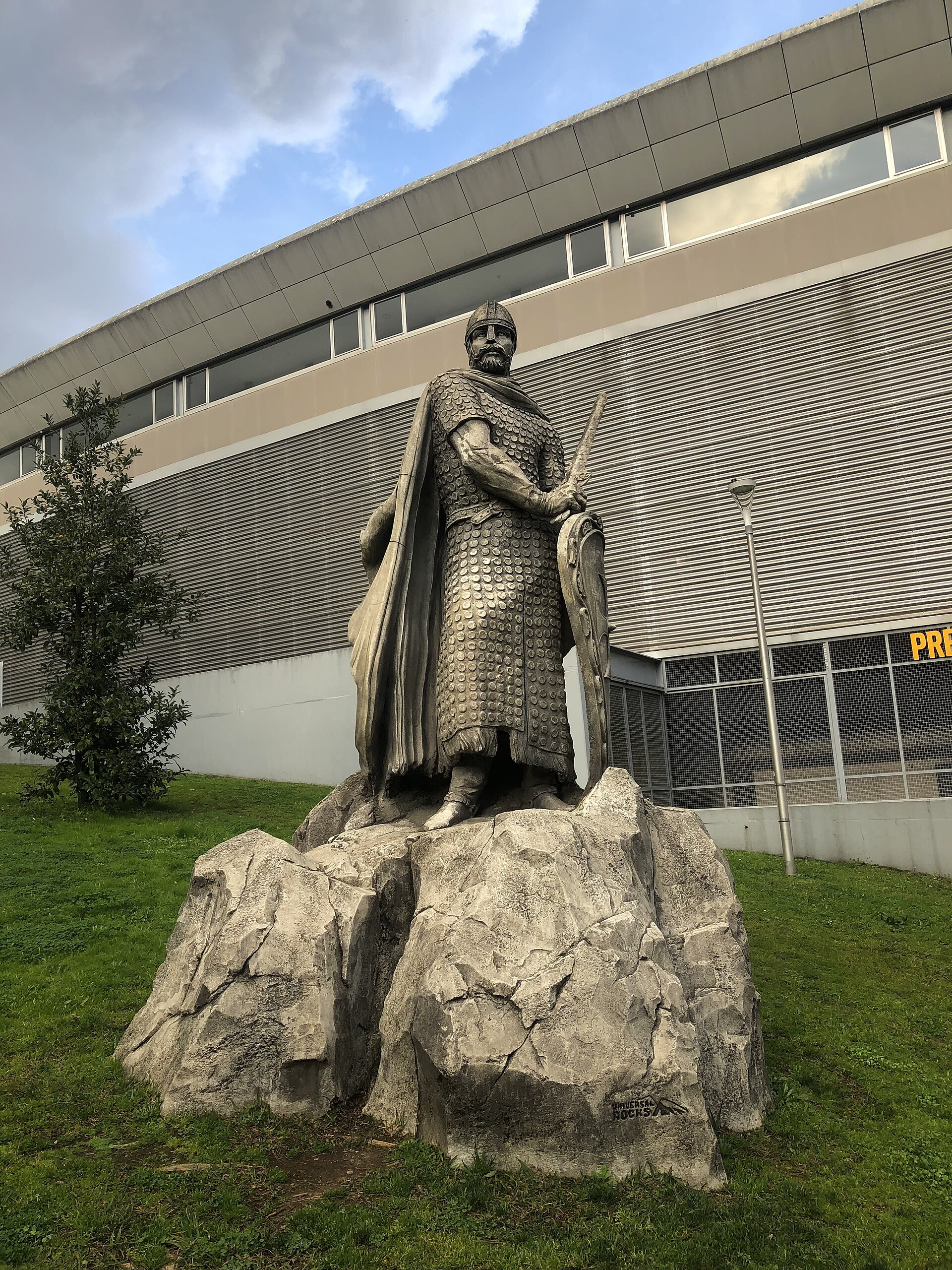 Statue of Dom Afonso Henriques next to the Afonso Henriques Stadium, in Guimarães, Portugal