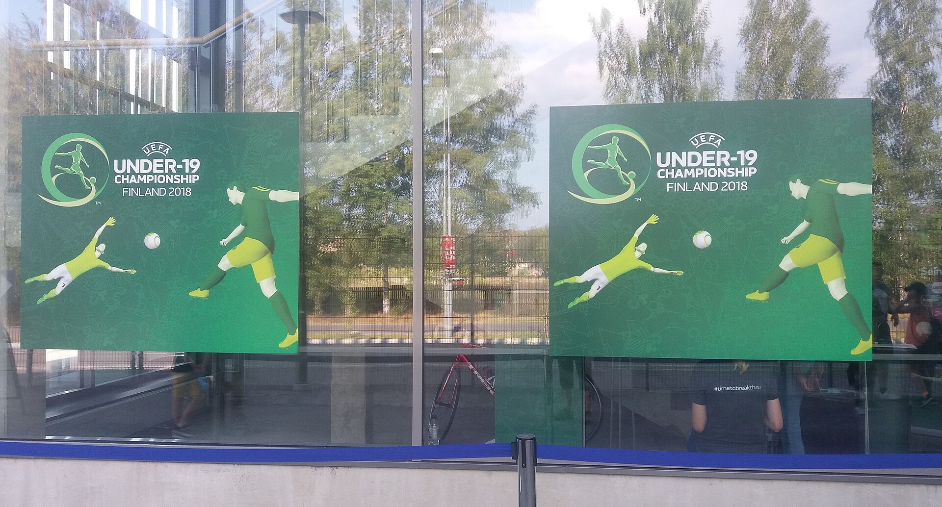 2018 UEFA European Under-19 Championship posters at the Hietalahti Stadium, Vaasa, Finland.