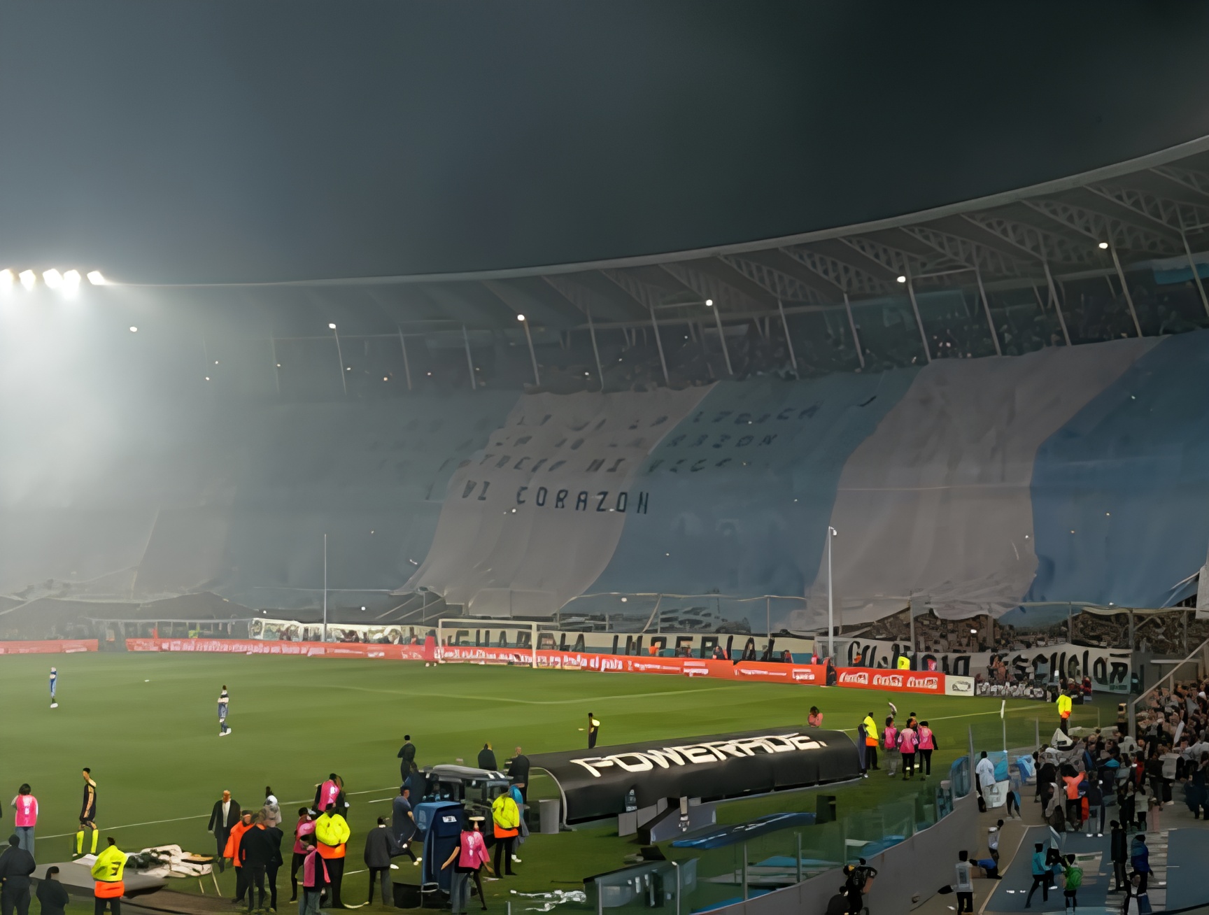 The largest Racing Club flag in the world displayed on August 14, 2023 in a match against Boca Juniors at the Presidente Juan Domingo Perón Stadium