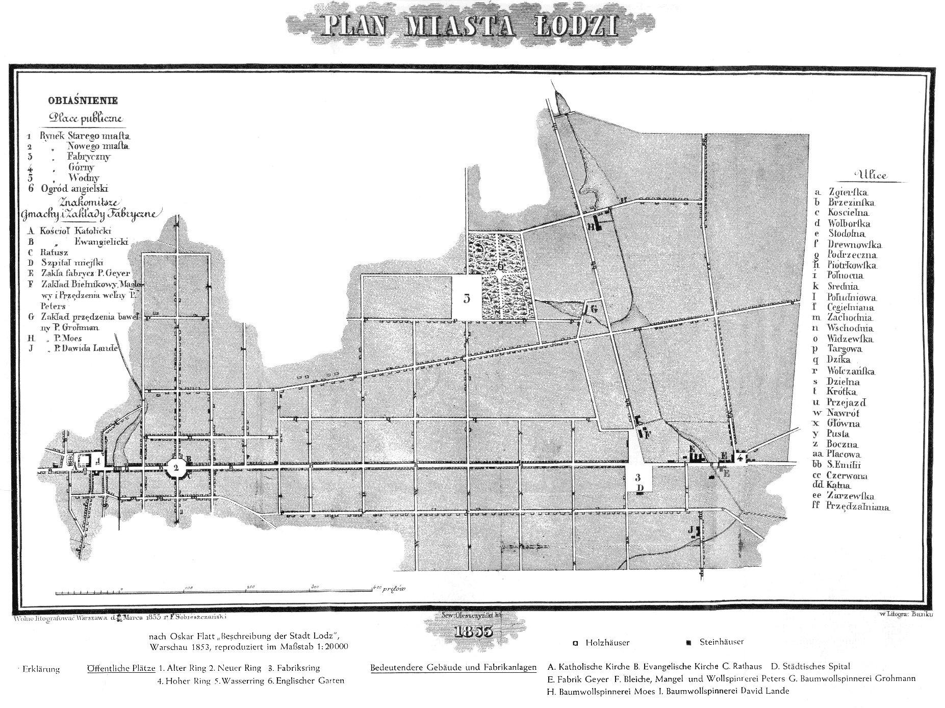 Map of Łódź in 1853