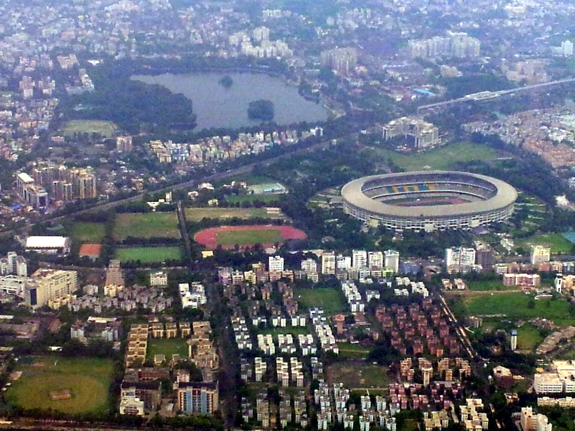 Aerial view of Kolkata near to Netaji Subhash Chandra Bose International Airport, Kolkata, India