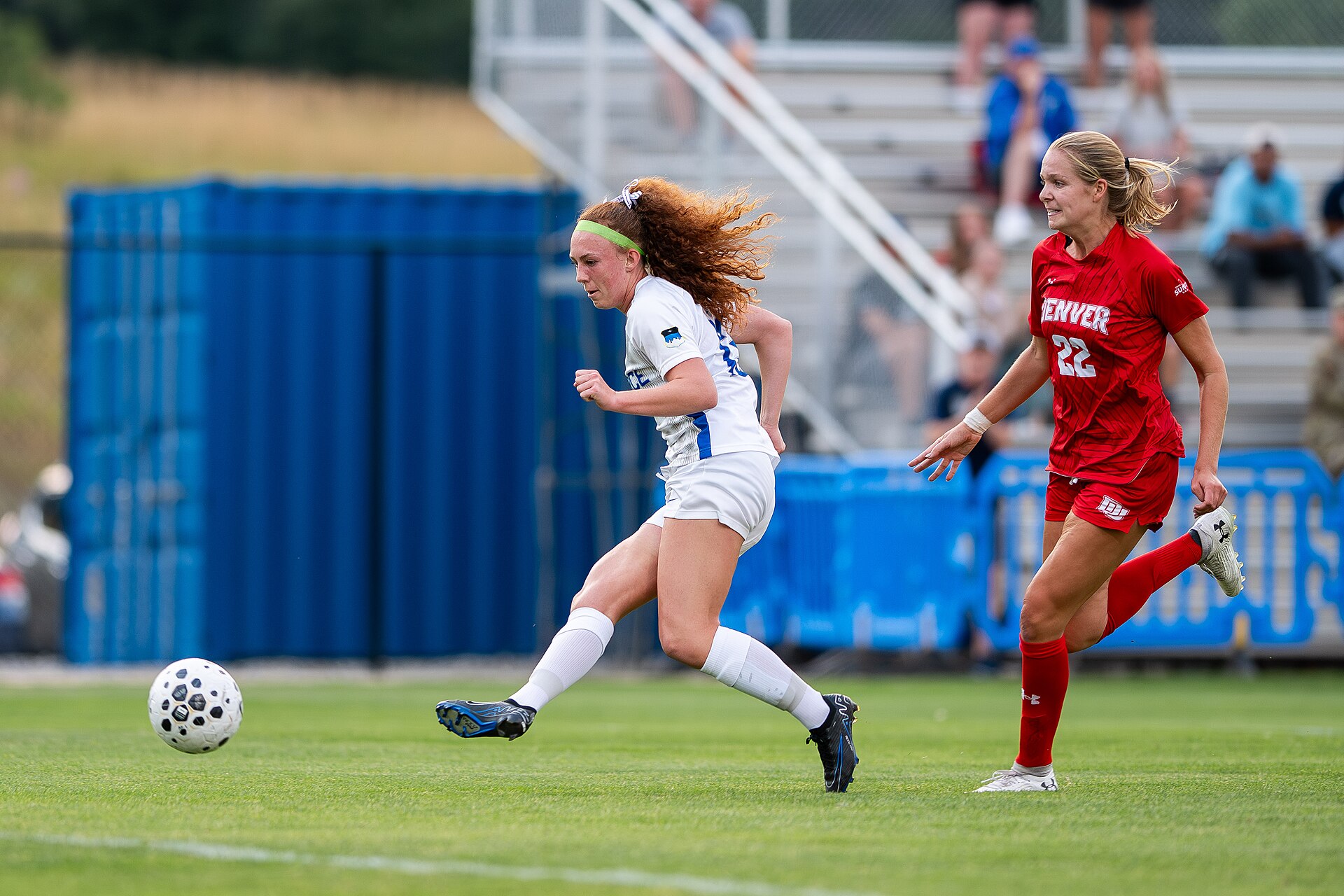 U.S. AIR FORCE ACADEMY, Colo. -- Air Force’s Addie Doyle shoots the ball during a home game against University of Denver at the Academy’s Cadet Soccer Stadium in Colorado Springs, Colo., August 14, 2025. Air Force eventually lost to Denver 1-2. (U.S. Air Force photo by Dylan Smith)