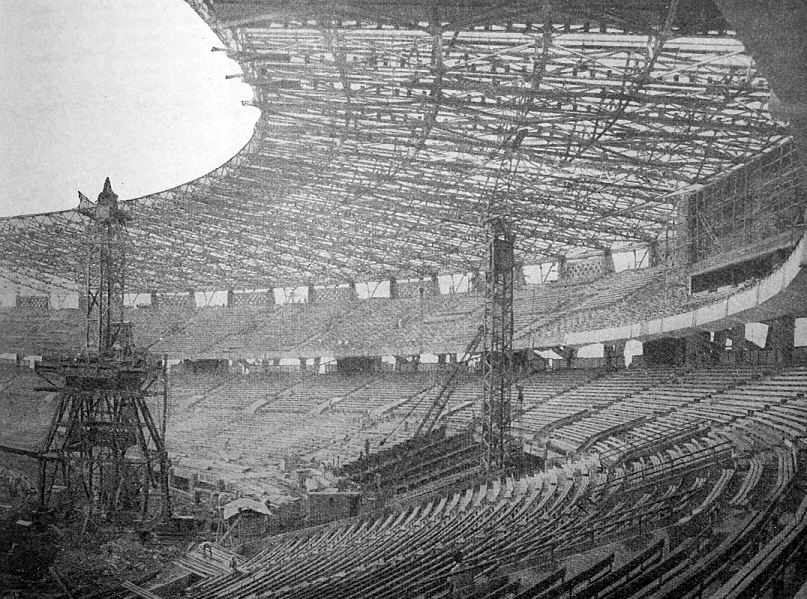 The stadium in the course of construction in April 1962