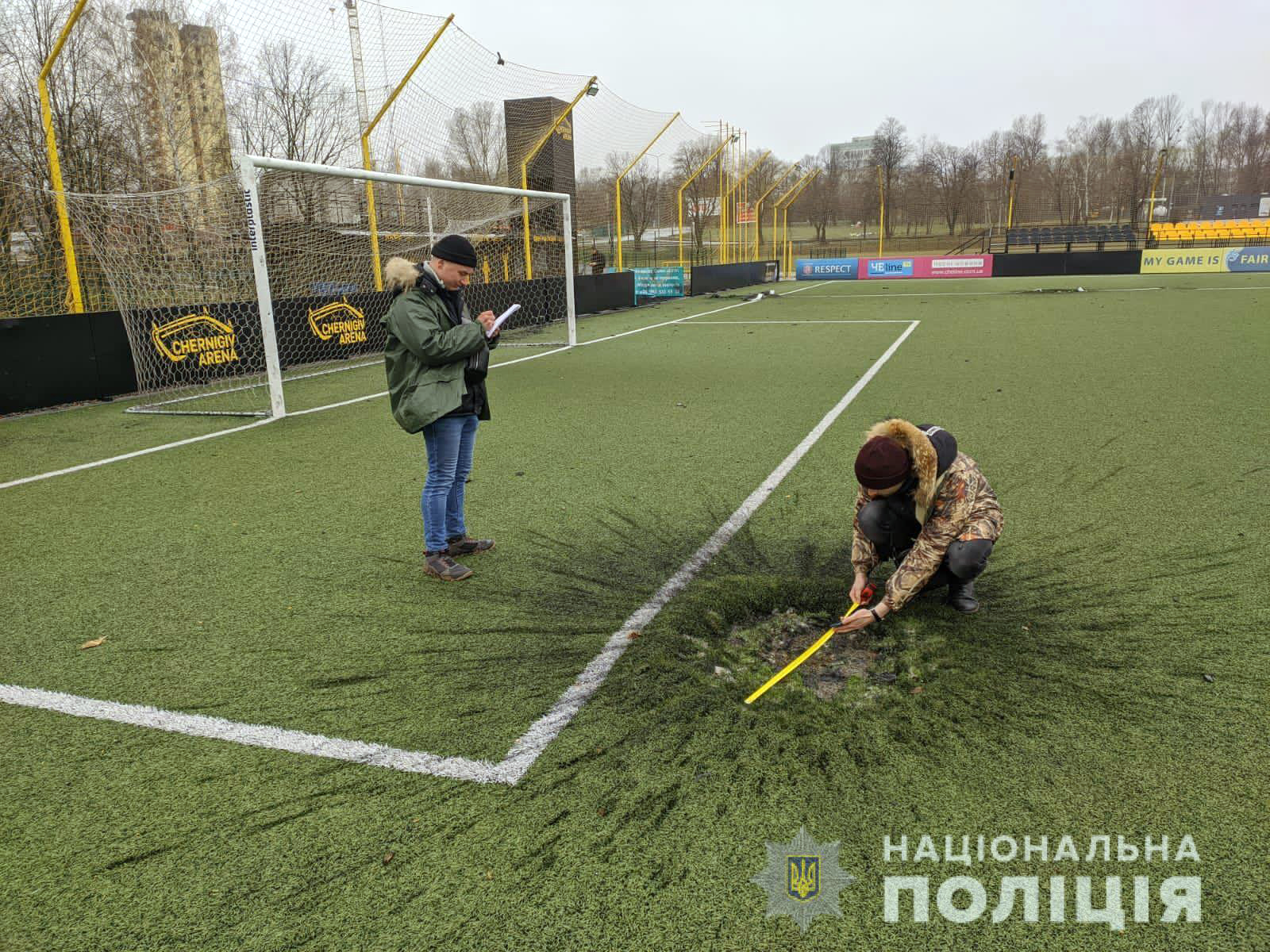 Stadium Chernihiv Arena after Russian shelling in March 2022.