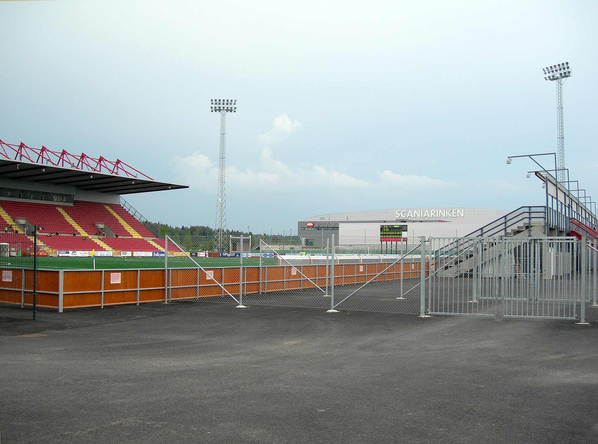 back straight and main stand in the Södertälje Fotbollsarena at the Superettan (second highest Swedish league) game between IF Brommapojkarna and Assyriska FF Södertälje on July 24, 2006 in front of 1449 spectators (0:1 thanks to a goal by Joakim Hagernäs in the 60th minute)
