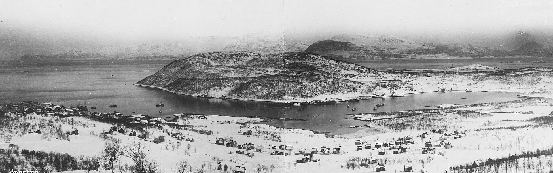 Påskrift negativ: Harstad Påskrift konvolutt: B-432 Harstad. Panorama [Riksantikvaren] Sted: Harstad Kommune: Harstad Fylke: Troms Tagger: repro?: by landskap panorama