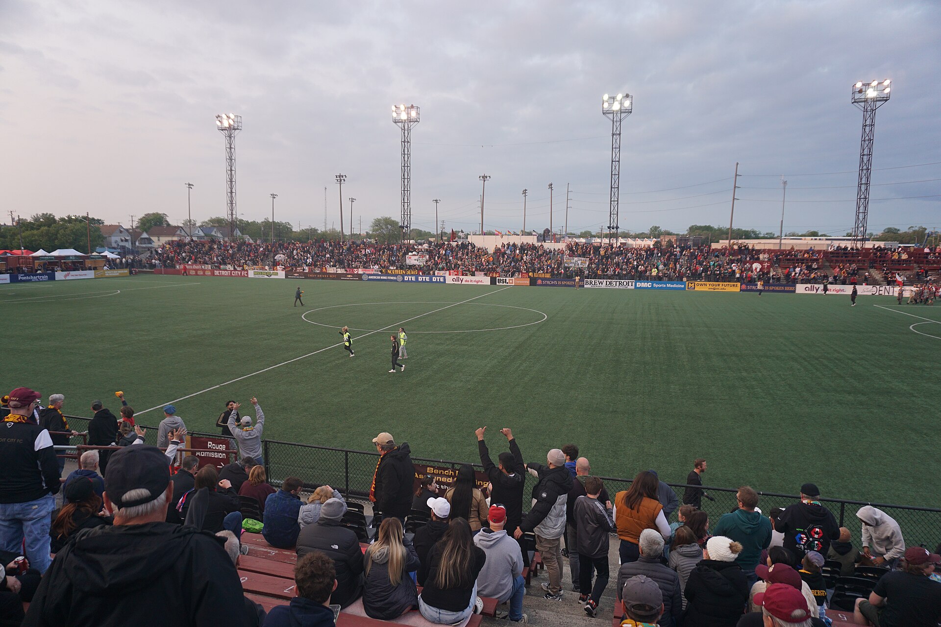 The stadium during the Detroit City FC v. San Antonio FC soccer match at Keyworth Stadium in Hamtramck , Michigan ( United States ). Detroit City won 1–0.
