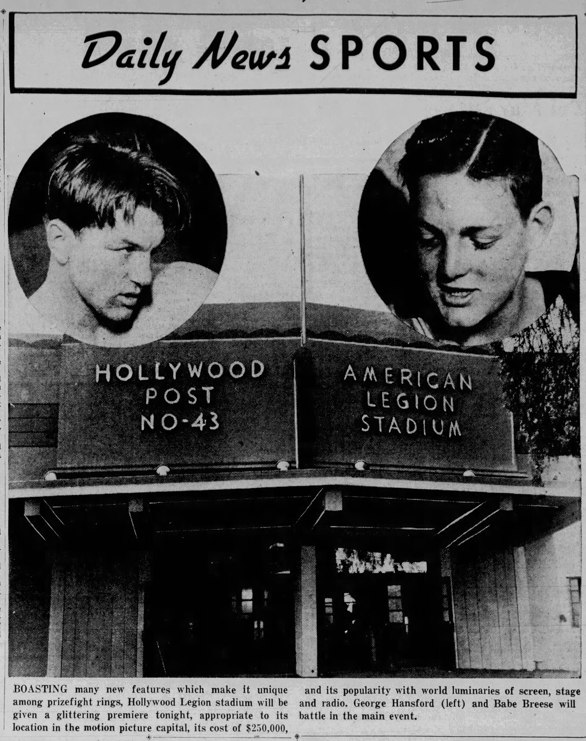 "Daily News Sports" Daily News, September 2, 1938. https://www.newspapers.com/article/daily-news-daily-news-sports/153253623/ .