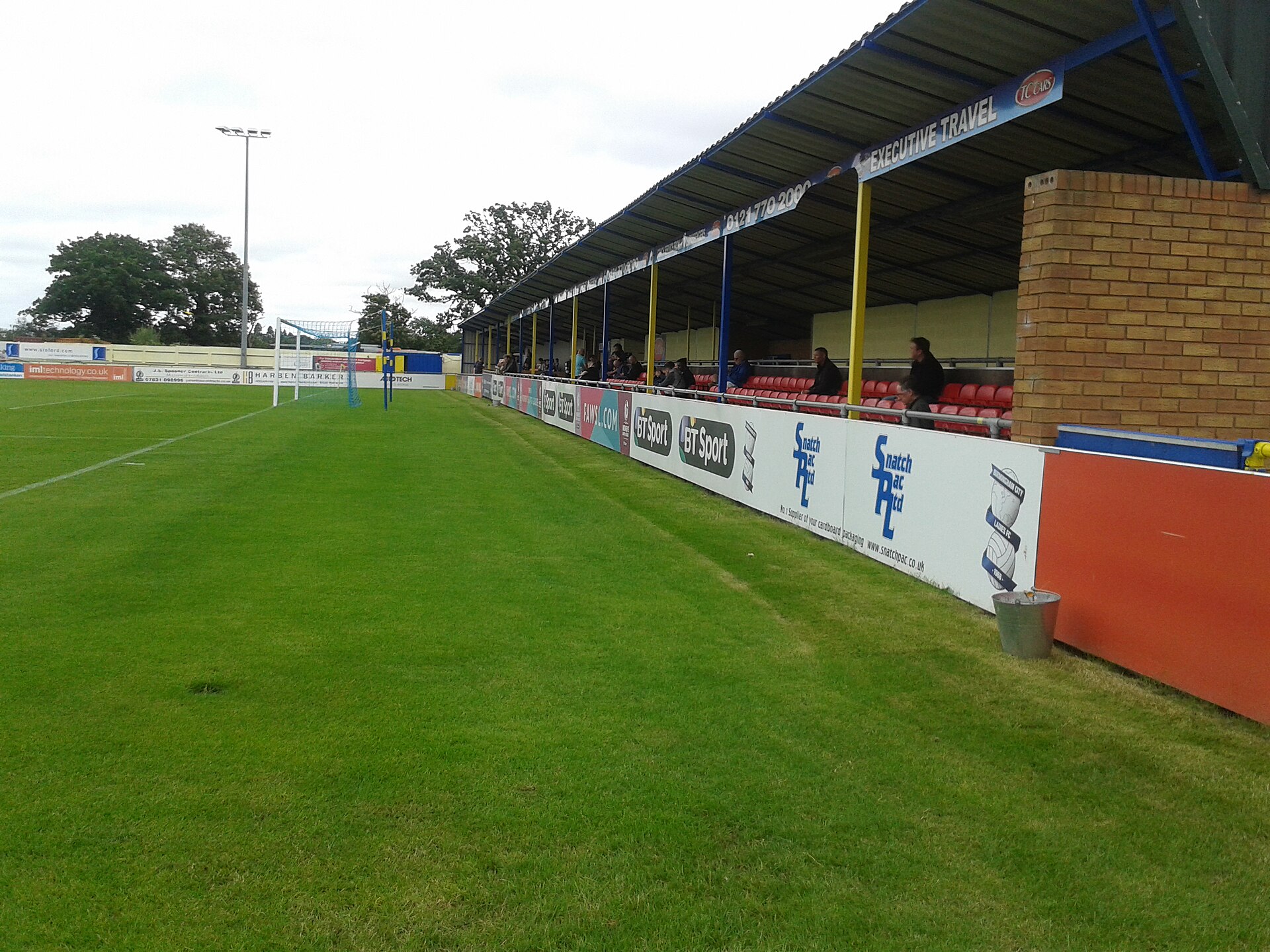 The stand behind the goal at Solihull Moors F.C.'s Damson Park ground, July 2016